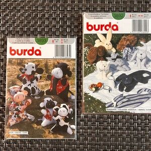 2 Burda Crafts Sewing Patterns 3892 & 3893 Stuffed Cow & Animal Cushions NEW NOS